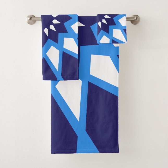 Moroccan Blue And White Pattern Bath Towel Set (Insitu)