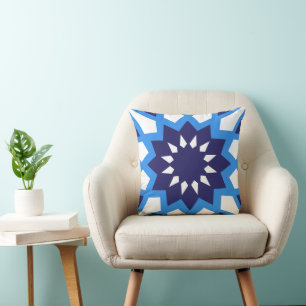 Moroccan Blue And White Pattern Throw Pillow