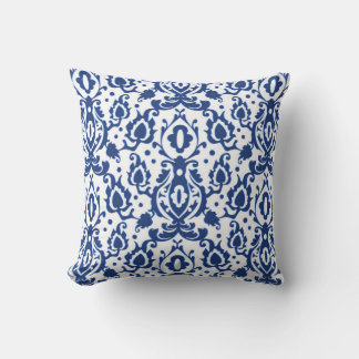 Moroccan Blue Casbah Damask Throw Pillow