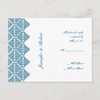 Moroccan Blue Damask RSVP Postcard