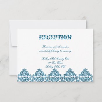 Moroccan Blue Damask Wedding Reception Invitation by NoteableExpressions at Zazzle
