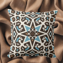 Moroccan Blue & Earth Geometric Throw Pillow