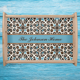 Moroccan Blue & Earth Personalized Serving Tray
