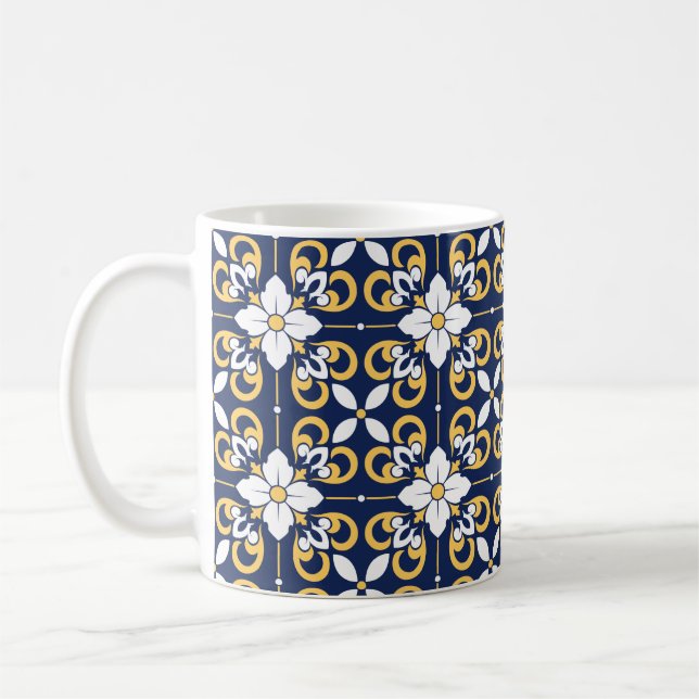 Moroccan blue gold geometric decorative tile  coffee mug (Left)