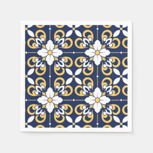 Moroccan blue gold geometric decorative tile napkins
