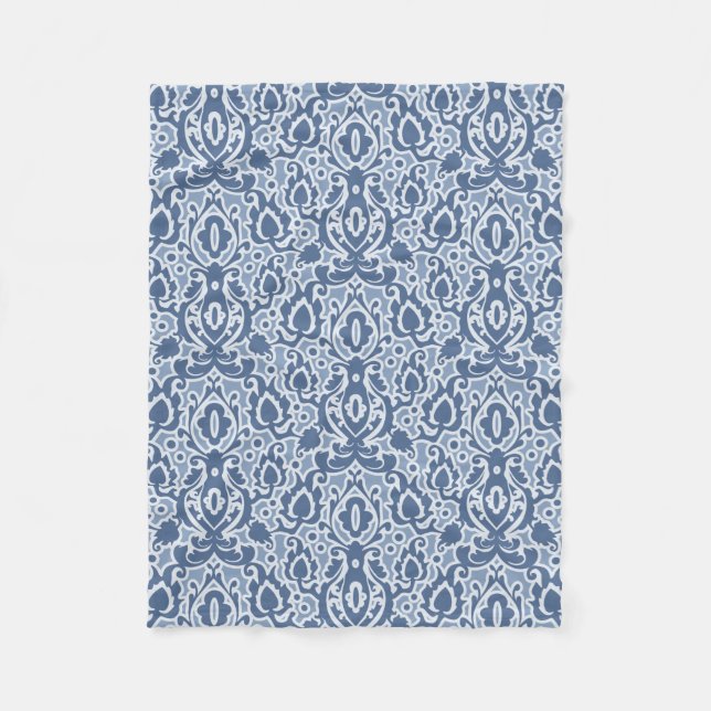 Moroccan Blue Gray Casbah Damask Fleece Blanket (Front)