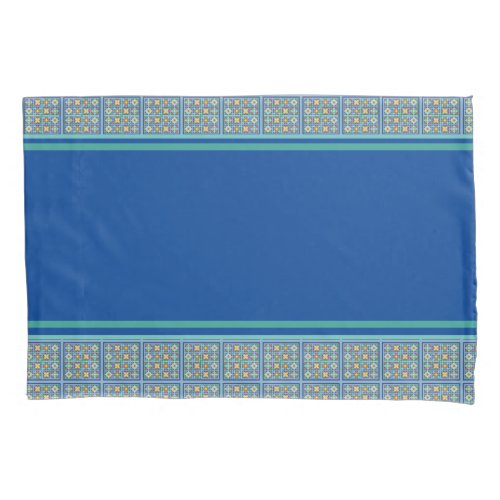 Moroccan blue green terracotta tiled design pillow case