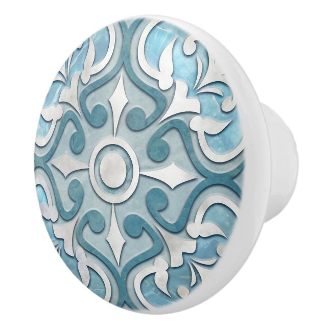 Moroccan Blue Marble & Pearl Ceramic Knob (Right)