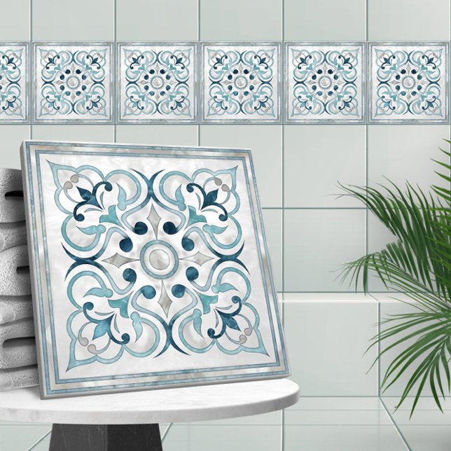 Moroccan Blue Marble & Pearl Ceramic Tile (Creator Uploaded)