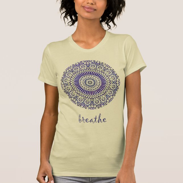 Moroccan blue mosaic circle yoga meditation design T-Shirt (Front)