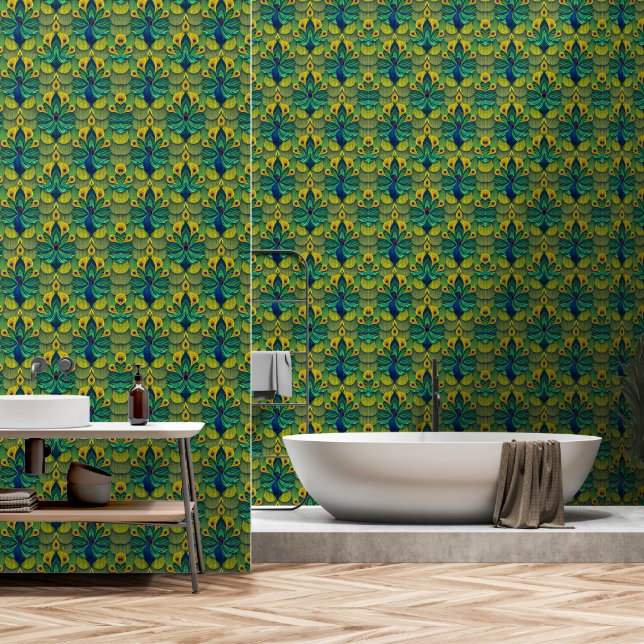 Moroccan blue peacock wallpaper  (Bathroom)