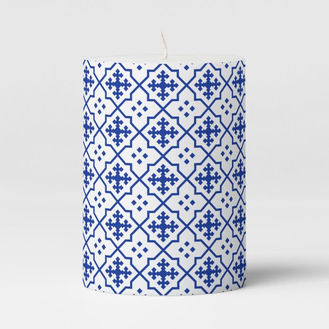 Moroccan Blue Pillar Candle (Front)