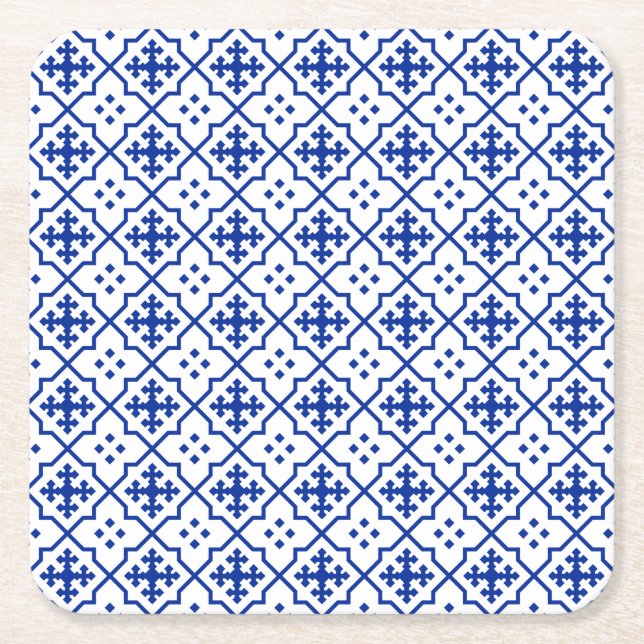Moroccan Blue Square Paper Coaster (Front)