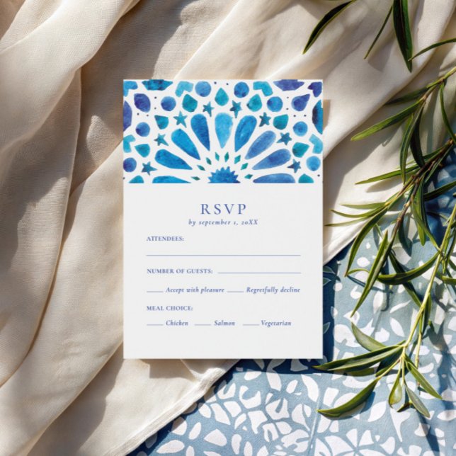 Moroccan Blue Tile Meal Choice RSVP Card (Creator Uploaded)