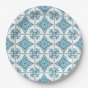 Moroccan Blue Tile Motif Paper Plates