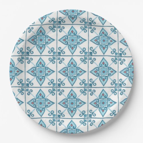 Moroccan Blue Tile Motif Paper Plates
