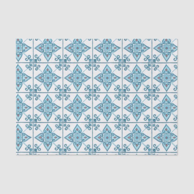 Moroccan Blue Tile Motif Tissue Paper (Front)