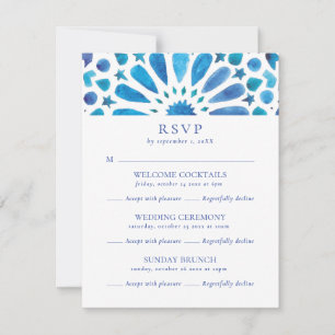 Moroccan Blue Tile Multi Event Wedding RSVP Card