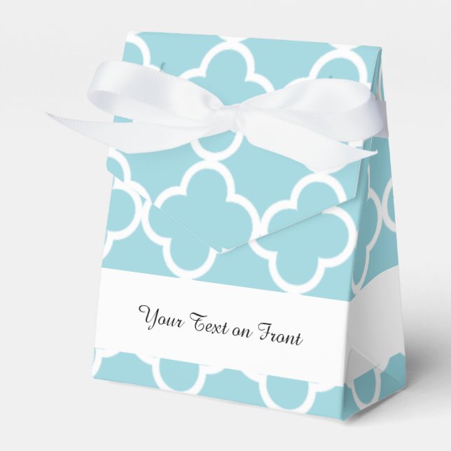 Moroccan Blue White Quatrefoil Pattern Favor Boxes (Front Side)