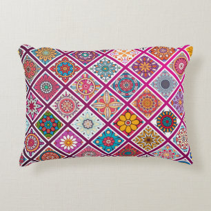 Moroccan Bohemian Mandala Tiles Accent Pillow