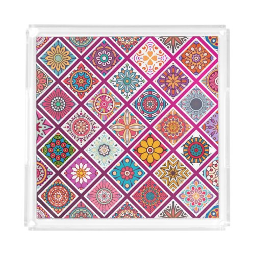 Moroccan Bohemian Mandala Tiles Acrylic Tray