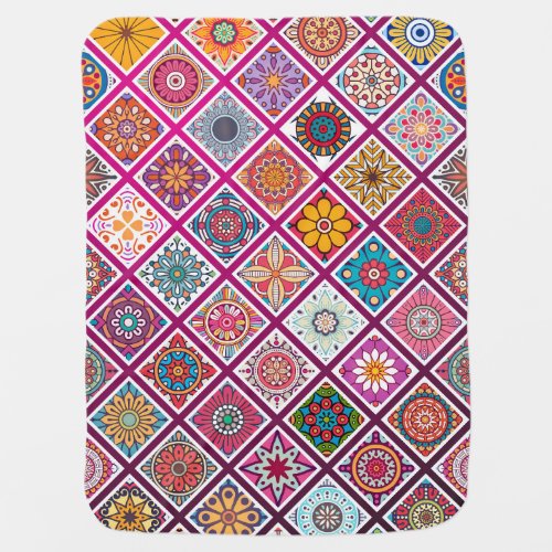 Moroccan Bohemian Mandala Tiles Baby Blanket