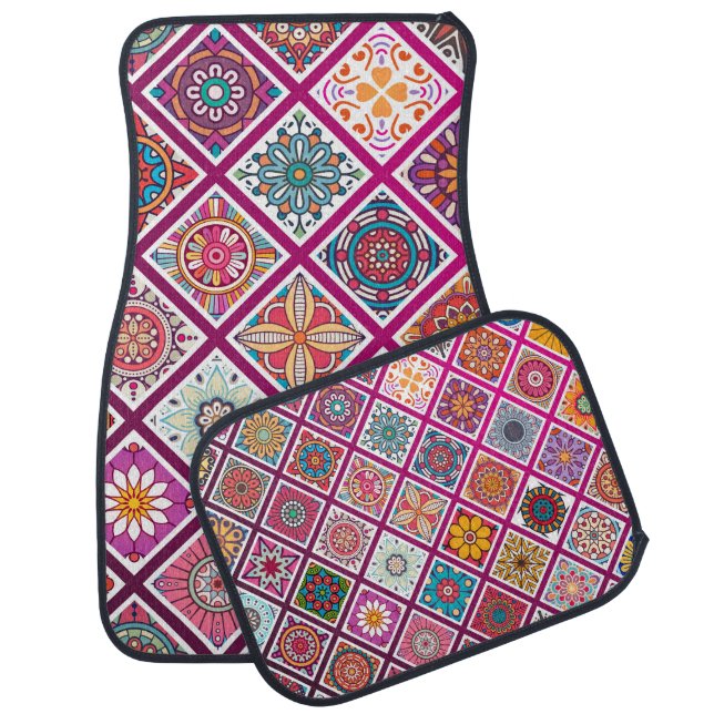 Moroccan Bohemian Mandala Tiles Car Floor Mat (Set)