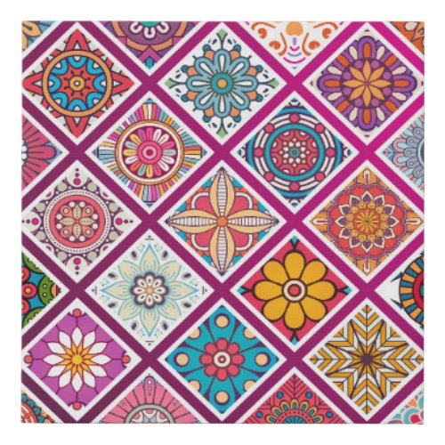 Moroccan Bohemian Mandala Tiles Faux Canvas Print