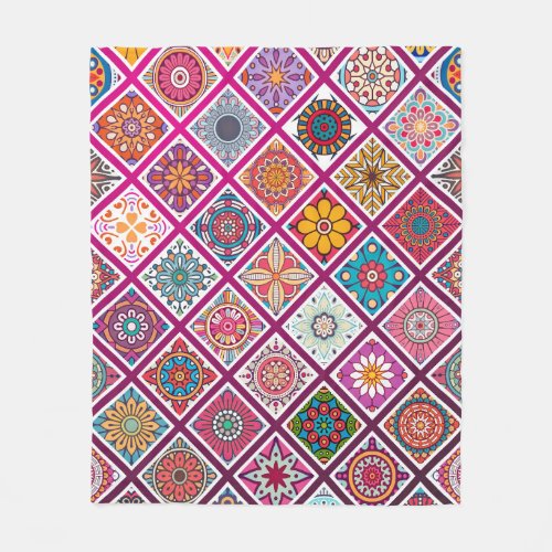 Moroccan Bohemian Mandala Tiles Fleece Blanket