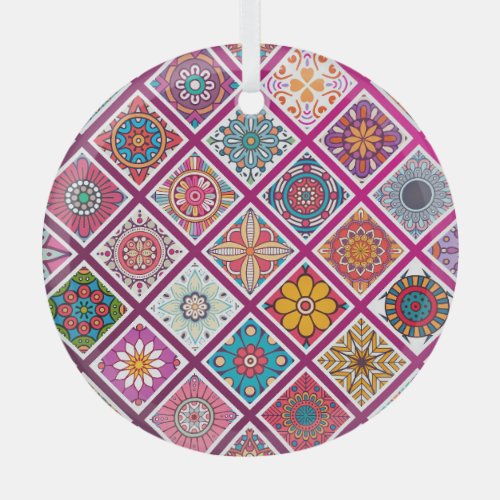 Moroccan Bohemian Mandala Tiles Glass Ornament