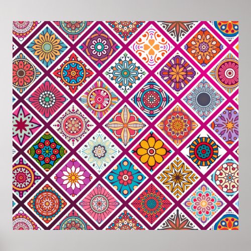 Moroccan Bohemian Mandala Tiles Poster