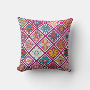 Moroccan Bohemian Mandala Tiles Throw Pillow