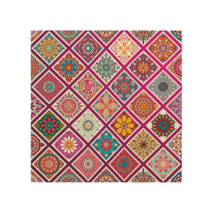 Moroccan Bohemian Mandala Tiles Wood Wall Art