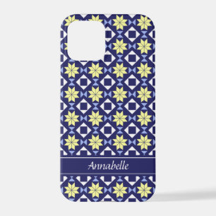 Moroccan Bohemian Yellow Flowers Blue Pattern iPhone 12 Pro Case