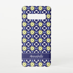 Moroccan Bohemian Yellow Flowers Blue Pattern Samsung Galaxy S10 Case