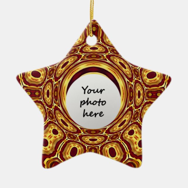 Moroccan Boho Red Gold Abstract Pattern Ceramic Ornament (Front)