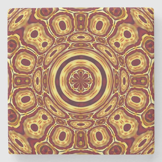 Moroccan Boho Red Gold Abstract Pattern Stone Coaster (Front)