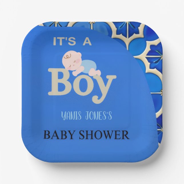 Moroccan Boy Baby Shower  Paper Plates (Front)