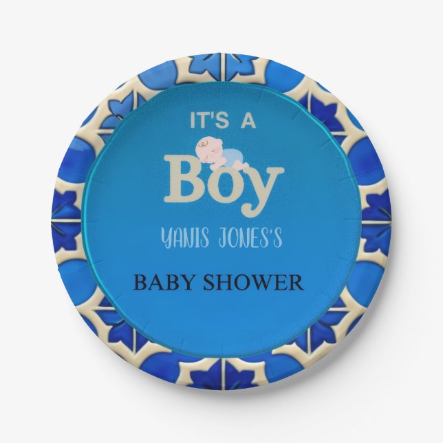 Moroccan Boy Baby Shower  Paper Plates (Front)
