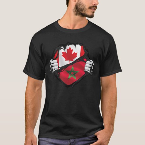 Moroccan Canadian Hands Ripped Roots Flag T_Shirt
