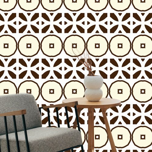 Moroccan Chocolate Brown Creamy White Geometric Wallpaper