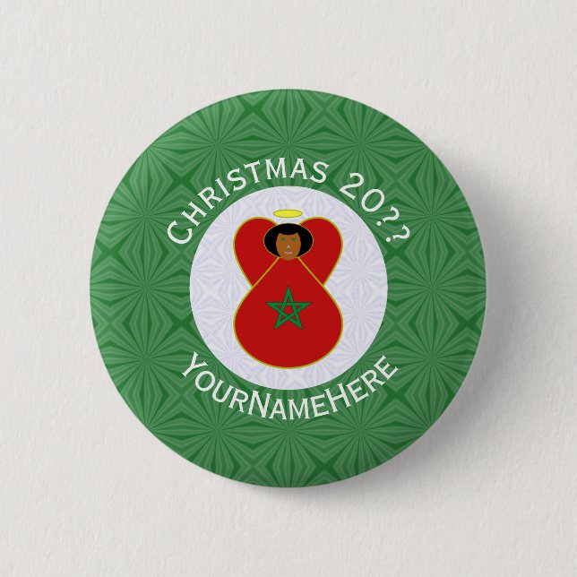Moroccan Christmas Angel Flag Personalized  Button (Front)
