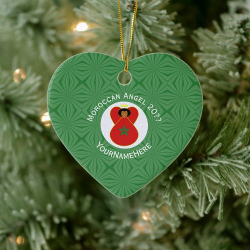 Moroccan Christmas Angel Flag Personalized  Ceramic Ornament