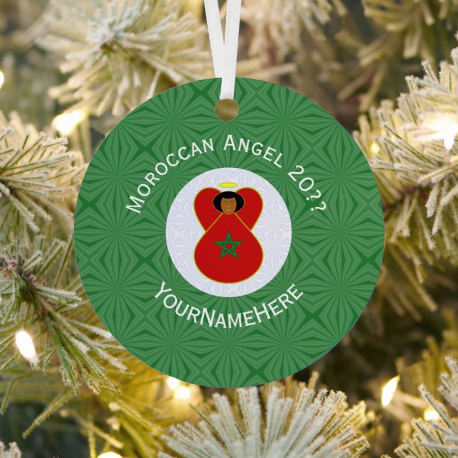 Moroccan Christmas Angel Flag Personalized  Metal Ornament (Insitu)