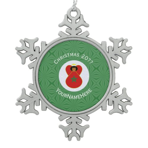 Moroccan Christmas Angel Flag Personalized  Snowflake Pewter Christmas Ornament