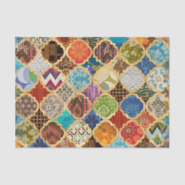 Moroccan Colorful Gold Cool Pattern Decoupage Tissue Paper (Front)