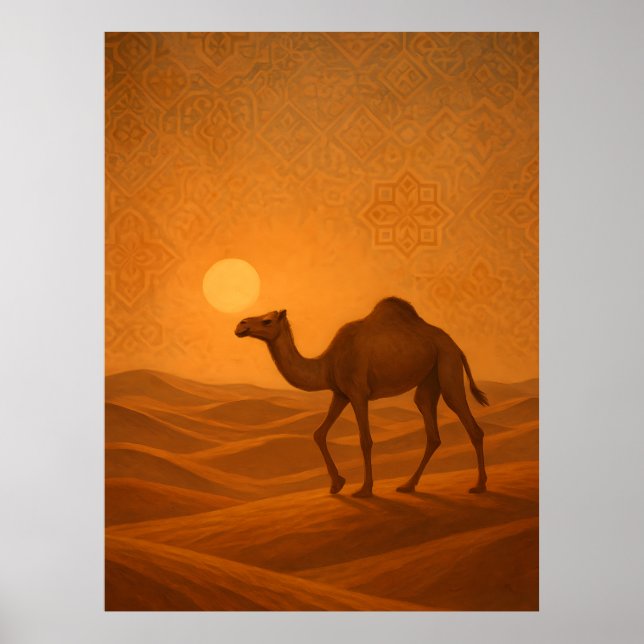 Moroccan Desert Camel Sunset Poster (Front)