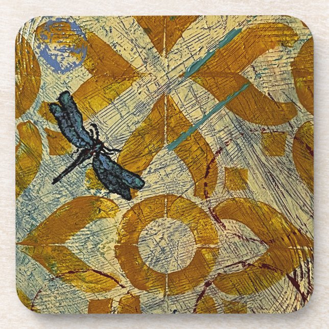 Moroccan Dragonfly Hard plastic coaster (Front)