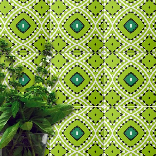 Moroccan Ethnic Lime Green Mosaic Geometric Ceramic Tile
