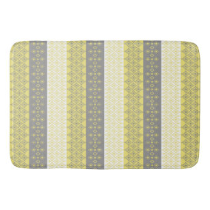 Gray and Yellow Floral Ikat Bath Mat